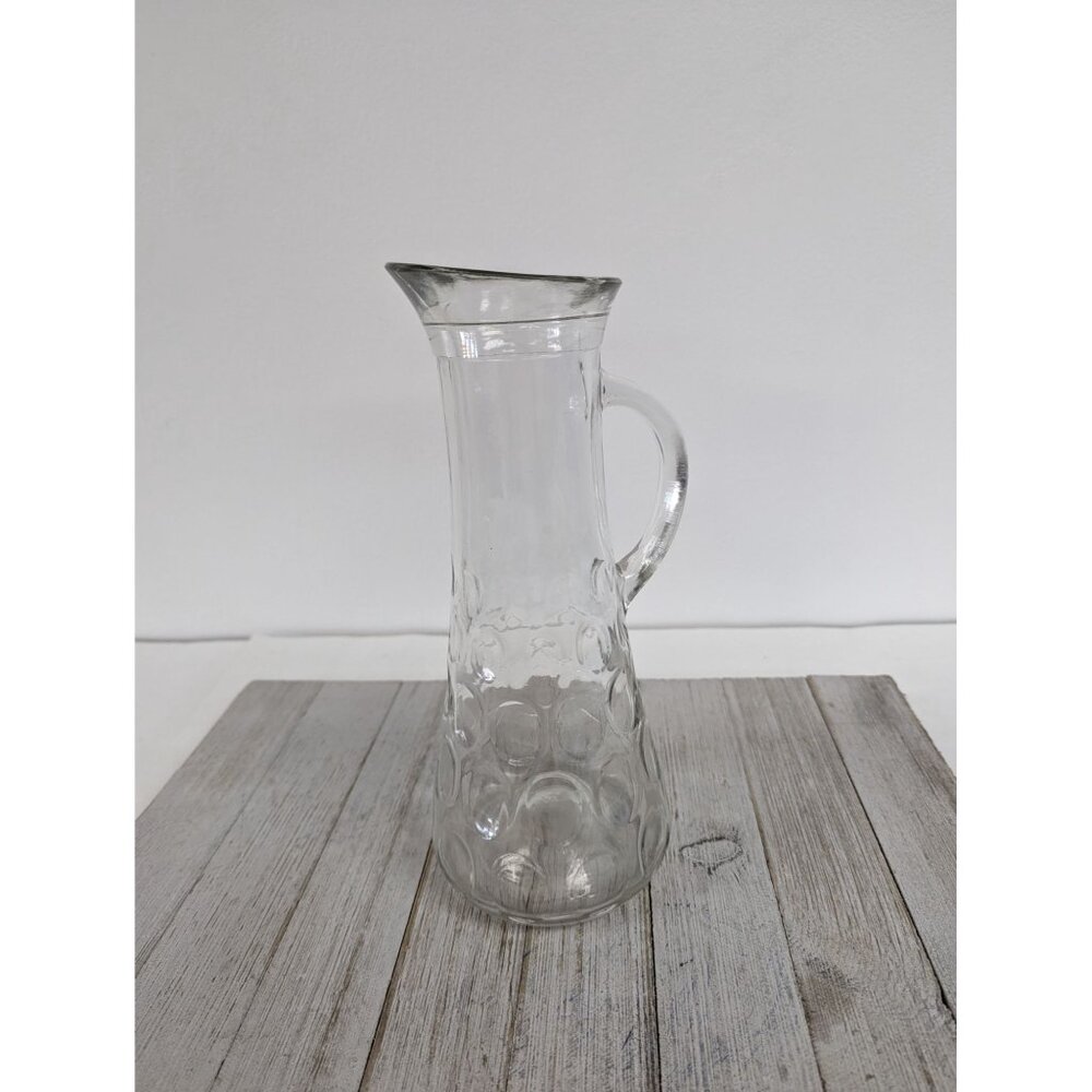 Owen Illinois Glass Pitcher Thumbprint Pattern 10" Tall Vintage